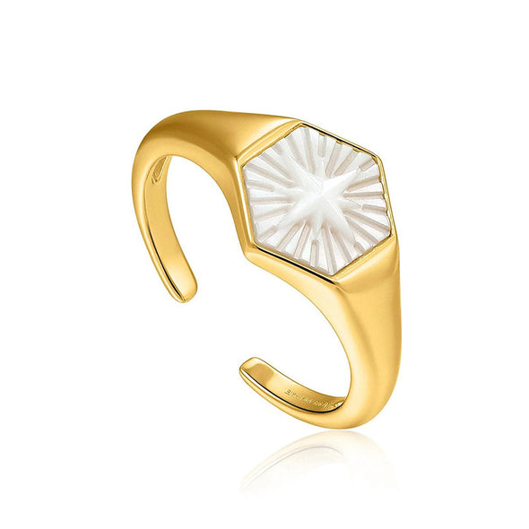 Compass Emblem Sterling Silver Adjustable Ring plated in 14K Gold
