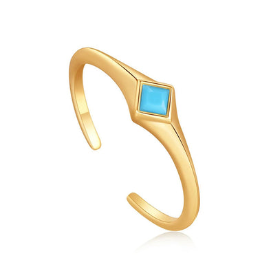 Turquoise Sterling Silver Mini Signet Adjustable Ring plated in 14K Gold
