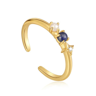 Lapis Star Sterling Silver Adjustable Ring plated in 14K Gold