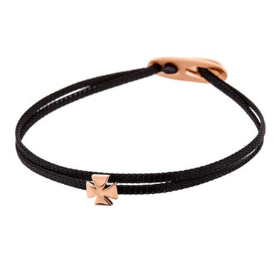 Cross Sterling Silver Bracelet with Cord plated in Rose Gold