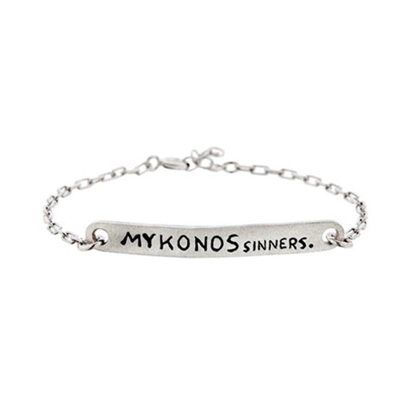 Mykonos Sinners Tag Sterling Silver Bracelet plated in Rhodium
