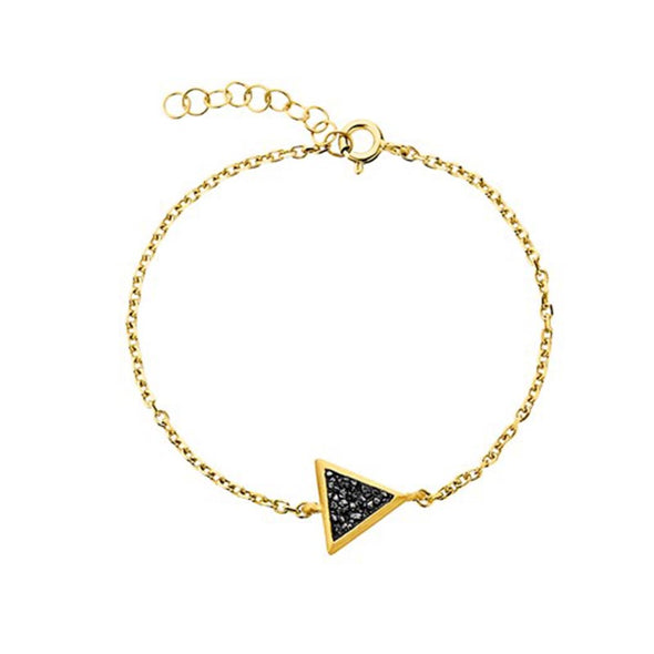 Triangle Sterling Silver Chain Bracelet with Black Diamonds plated in 18K Gold