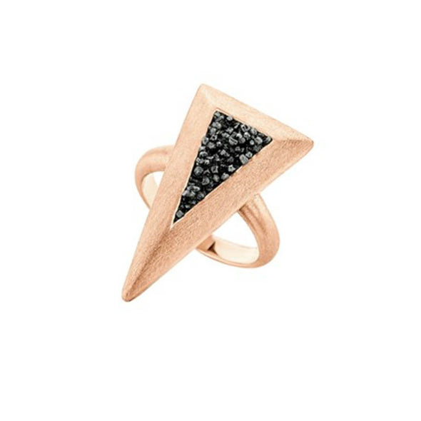 Large Triangle Sterling Silver Ring with Black Diamonds plated in 18K Rose Gold (No 52)