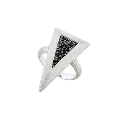 Δαχτυλίδι Large Triangle σε Ασήμι 925 με επιμετάλλωση σε Πλατίνα και Μαύρα Διαμάντια  (No 52)