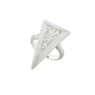 Large Triangle Sterling Silver Ring with White Diamonds plated in Platinum (No 52)
