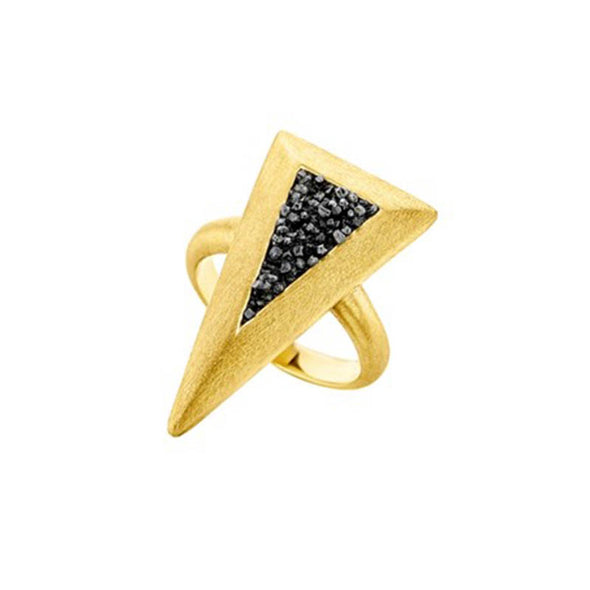 Δαχτυλίδι Large Triangle σε Ασήμι 925 με επιμετάλλωση σε Χρυσό 18Κ και Μαύρα Διαμάντια  (No 52)