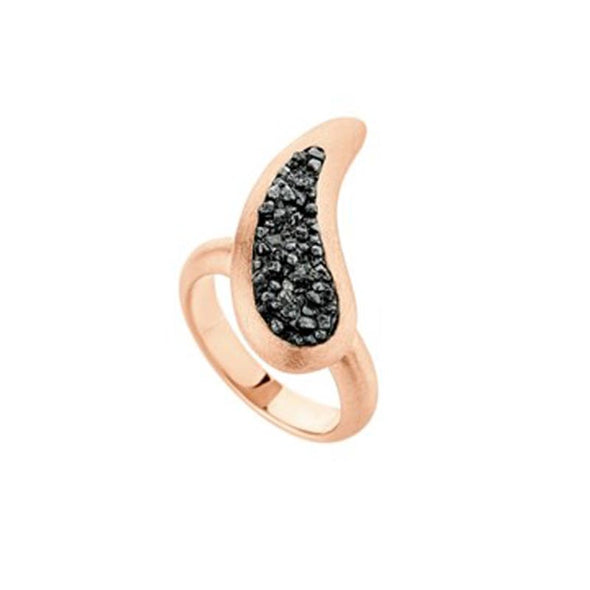Teardrop Sterling Silver Ring with Black Diamonds plated in 18K Rose Gold (No 52)