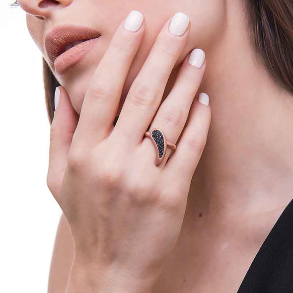 Δαχτυλίδι Teardrop σε Ασήμι 925 με επιμετάλλωση σε Ροζ Χρυσό 18Κ και Μαύρα Διαμάντια (No 52)