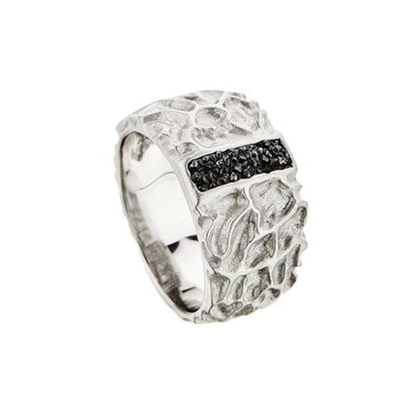 Volcanic Sterling Silver Ring with Black Diamonds plated in Platinum (No 62)