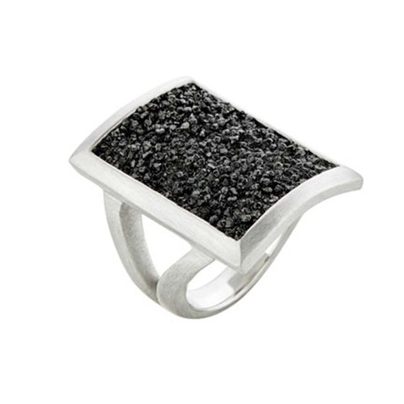 Parallelogram Sterling Silver Ring with Black Diamonds plated in Platinum (No 54)