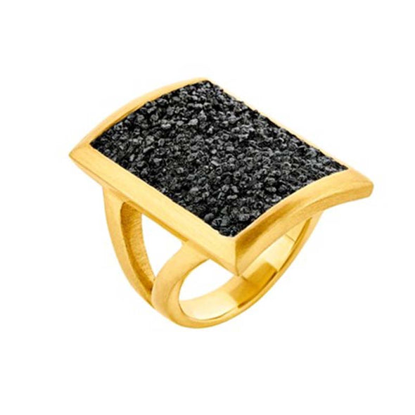 Parallelogram Sterling Silver Ring with Black Diamonds plated in 18K Gold (No 54)