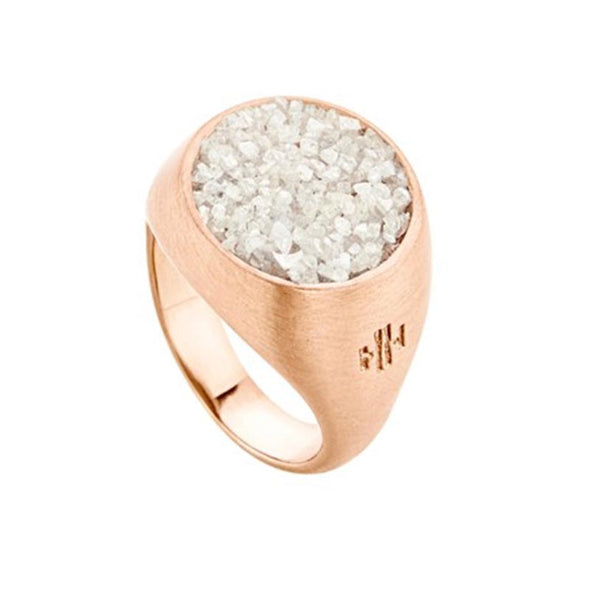 Large Chevalier Sterling Silver Ring with White Diamonds plated in Rose Gold (No 54)