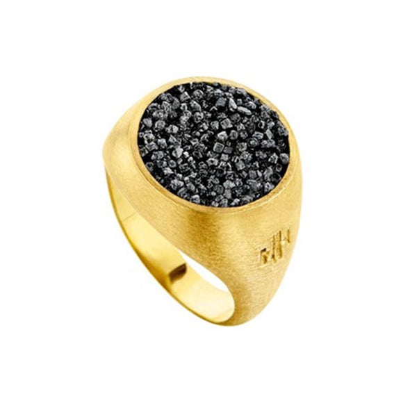 Large Chevalier Sterling Silver Ring with Black Diamonds plated in 18K Gold (No 55)