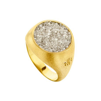 Δαχτυλίδι Large Chevalier σε Ασήμι 925 με επιμετάλλωση σε Χρυσό 18Κ και Γκρι Διαμάντια  (No 55)