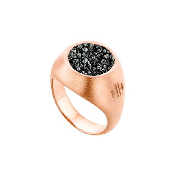 Medium Chevalier Sterling Silver Ring with Black Diamonds plated in Rose Gold (No 56)