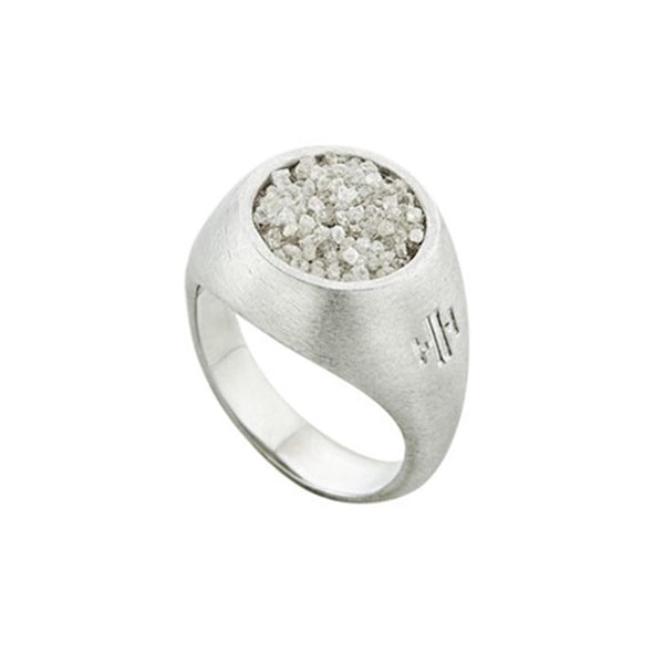 Medium Chevalier Sterling Silver Ring with Grey Diamonds plated in Platinum (No 55)