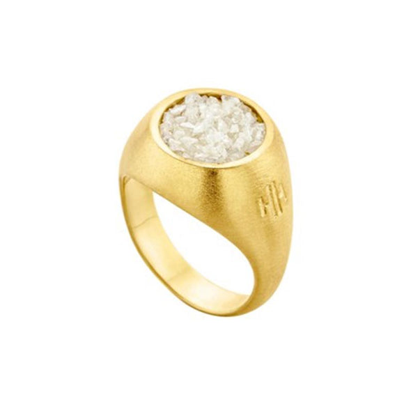 Medium Chevalier Sterling Silver Ring with White Diamonds plated in 18K Gold (No 47)