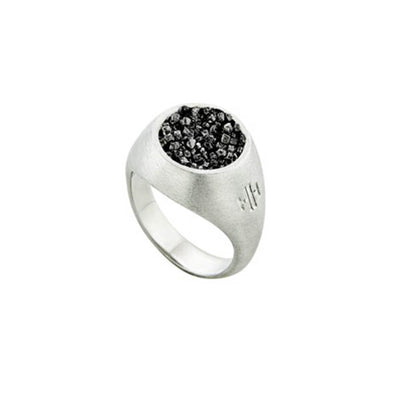 Small Chevalier Sterling Silver Ring with Black Diamonds plated in Platinum (No 47)