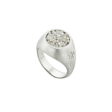 Small Chevalier Sterling Silver Ring with Grey Diamonds plated in Platinum (No 47)