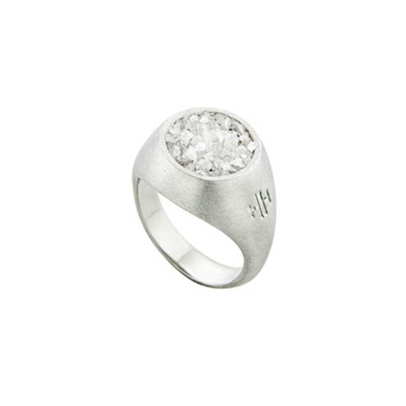 Small Chevalier Sterling Silver Ring with White Diamonds plated in Platinum (No 47)