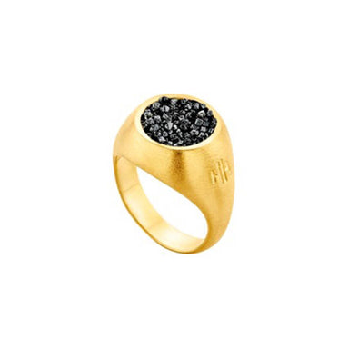 Δαχτυλίδι Small Chevalier σε Ασήμι 925 με επιμετάλλωση σε Χρυσό 18Κ και Μαύρα Διαμάντια  (No 47)