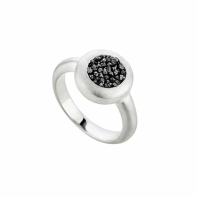 Circle Sterling Silver Ring with Black Diamonds plated in Platinum (No 54)