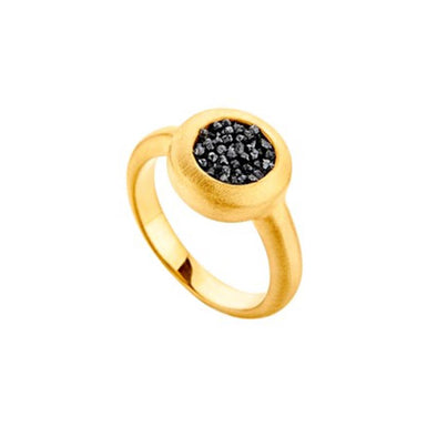 Circle Sterling Silver Ring with Black Diamonds plated in 18K Gold (No 53)