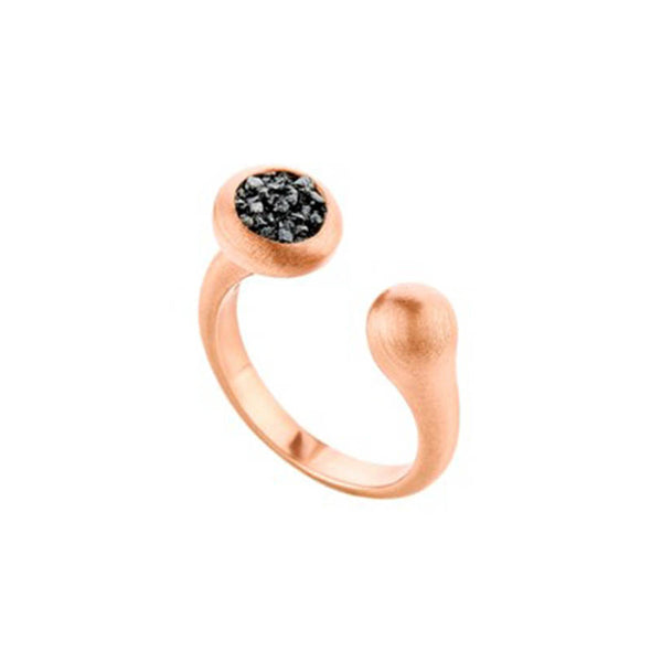 Double Circle Sterling Silver Ring with Black Diamonds plated in 18K Rose Gold