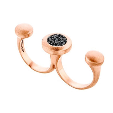 Triple Circle Sterling Silver Ring with Black Diamonds plated in 18K Rose Gold