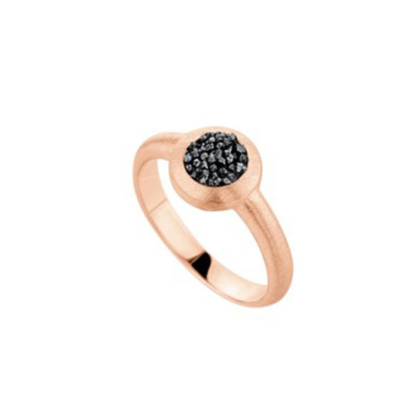 Small Circle Sterling Silver Ring with Black Diamonds plated in 18K Rose Gold (No 52)
