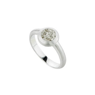 Small Circle Sterling Silver Ring with Grey Diamonds plated in Platinum (No 52)