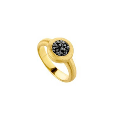 Small Circle Sterling Silver Ring with Black Diamonds plated in 18K Gold (No 52)