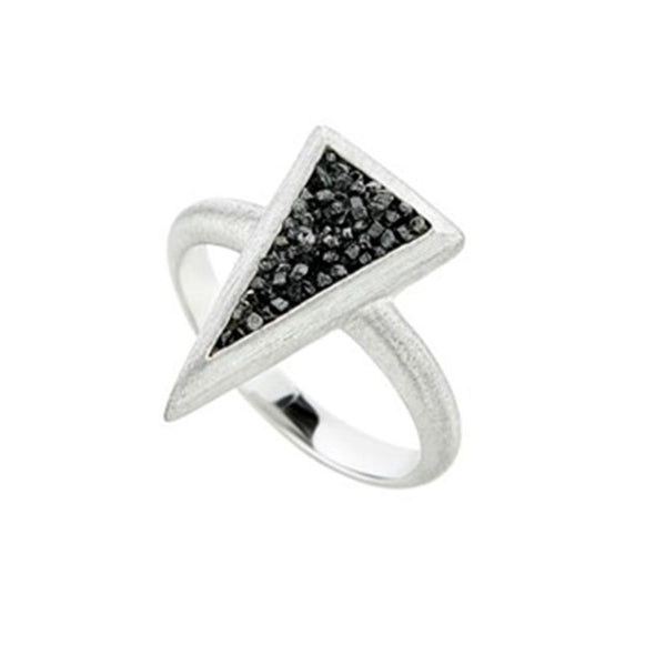 Small Triangle Sterling Silver Ring with Black Diamonds plated in Platinum (No 53)