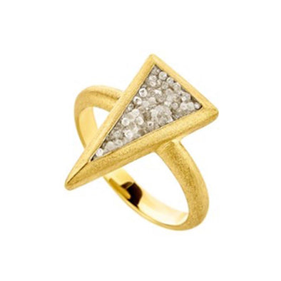 Small Triangle Sterling Silver Ring with Grey Diamonds plated in 18K Gold (No 53)
