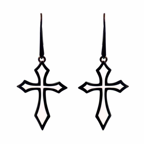 Cross Earrings plated in Gold or Rhodium with Enamel