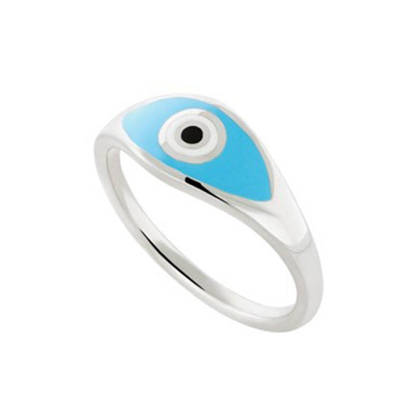 HONOR Eye Sterling Silver Ring plated in Platinum with Turquoise Enamel (No 53)