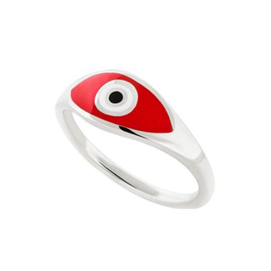 HONOR Eye Sterling Silver Ring plated in Platinum with Red Enamel (No 53)