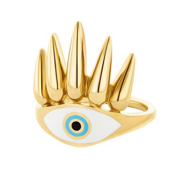 Eye of the Sun Sterling Silver Ring plated in 18K Gold with Turquoise Enamel (No 54)