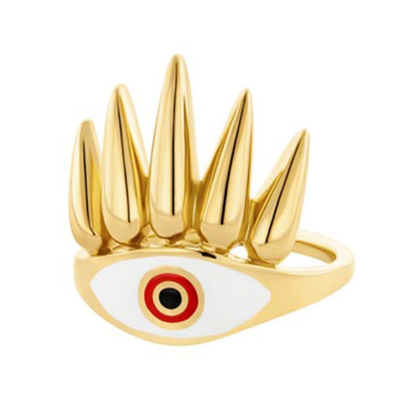 Eye of the Sun Sterling Silver Ring plated in 18K Gold with Red Enamel (No 52)