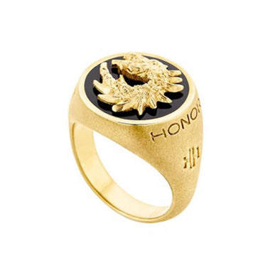 Dragon Chevalier Sterling Silver Ring plated in 18K Gold with Black Enamel (No 55)