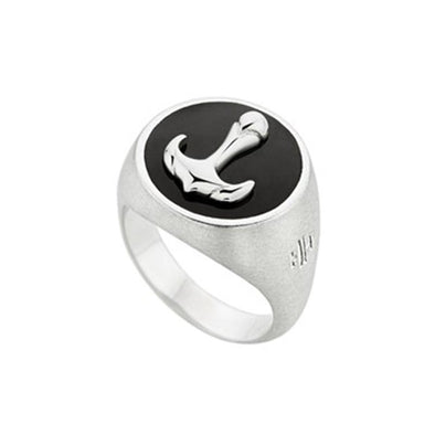 Anchor Chevalier Sterling Silver Ring plated in Platinum with Black Enamel