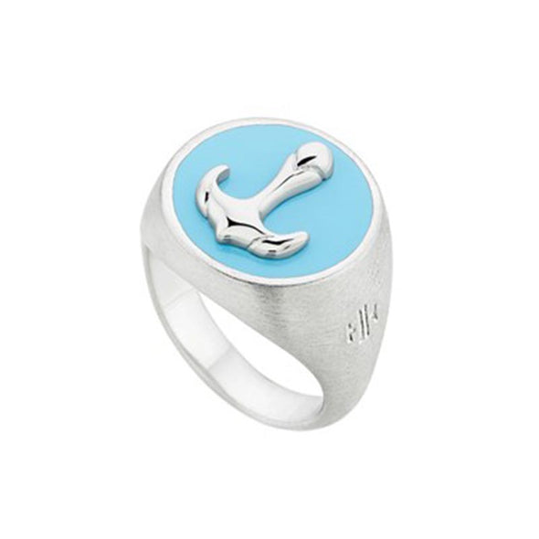 Anchor Chevalier Sterling Silver Ring plated in Platinum with Turquoise Enamel (No 55)