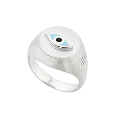 Eye Matte Sterling Silver Ring plated in Platinum with Turquoise Enamel (No 54)