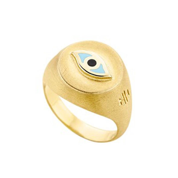 Eye Matte Sterling Silver Ring plated in 18K Gold with Turquoise Enamel