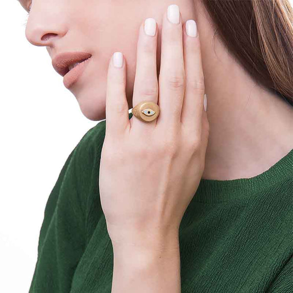 Δαχτυλίδι Eye Matte σε Ασήμι 925 με επιμετάλλωση σε Χρυσό 18Κ και Τιρκουάζ Σμάλτο