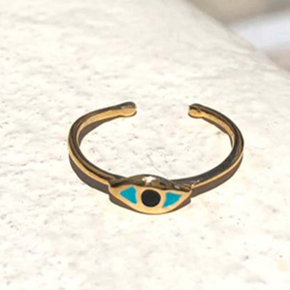 Petit Eye Sterling Silver Ring plated in 18K Gold with Enamel