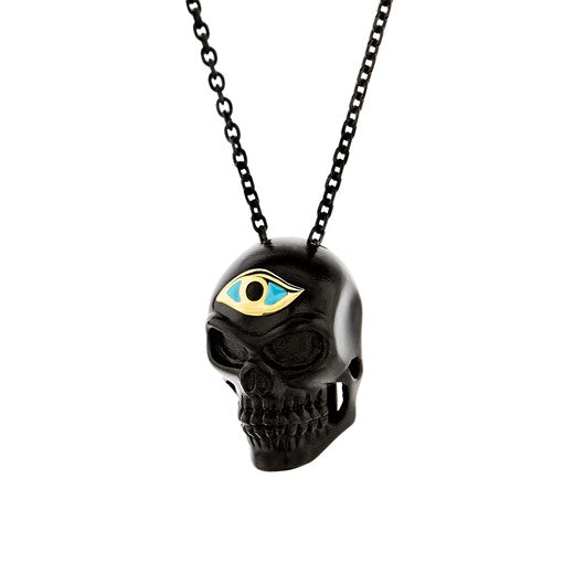 Black Illuminati Eye Skull Sterling Silver Pendant